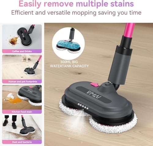 VMAI Cordless Electric Mop for Floor Cleaning, Detachable Battery