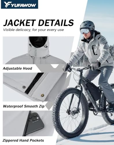 Yufawow Men Winter Jacket Skiing Jacket Insulated Fleece Lined Waterproof Windbreaker for Snowboard Hiking Camping ATV Outdoor Work