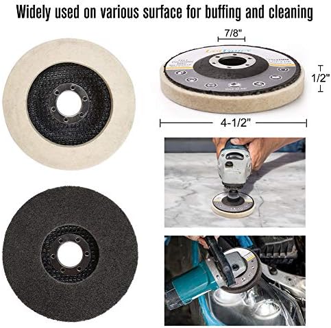 LotFancy Flap Disc 4 1/2 inches, 11 Grinding Polishing Discs Set for Angle Grinder, 40 60 80 120 Grit Assorted Pack, Sanding Wheels, Strip Disc, Nylon & Felt Polishing Disc Kit