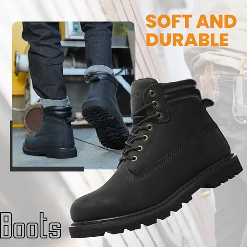 Work Boots for Men Soft Toe Waterproof Leather Workboots