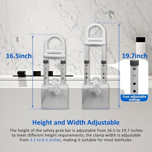 Triple Grip Bathtub Safety Rail, 16.5-19.7 Inch Height Adjustable Bathtub Handrail, Shower Support Handle for Side of Tub, Handicap Shower Safety Grab Bar for Seniors Elderly