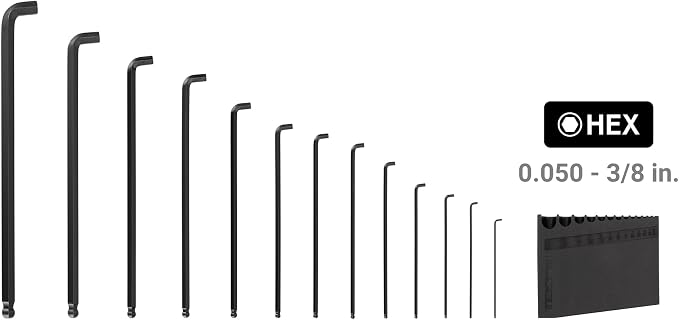 TEKTON Short Arm Ball End Hex L-Key Set, 13-Piece | KLX91112 | (0.050 - 3/8 in.), Manganese Phosphate Finish, Holder