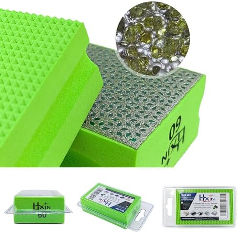 Diamond Hand Polishing Pad Diamond Sanding Block Foam Backed Diamond Sponge Sanding Pads for Wet or Dry Grinding polishing for Granite Marble Stone Tile Glass Ceramic (1, 60# Cubic)