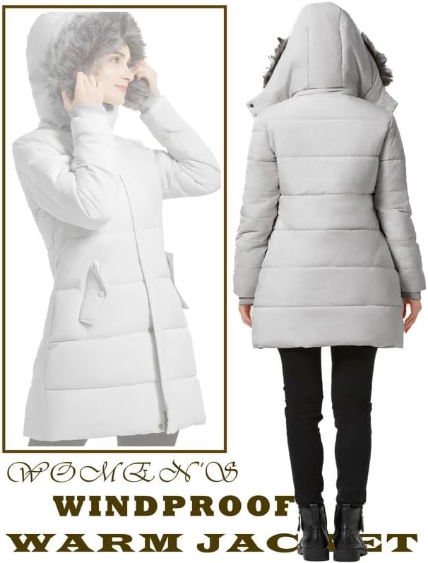 GGleaf Women's Winter Puffer Coat with Removable Fur Hood Warm Snow Jacket
