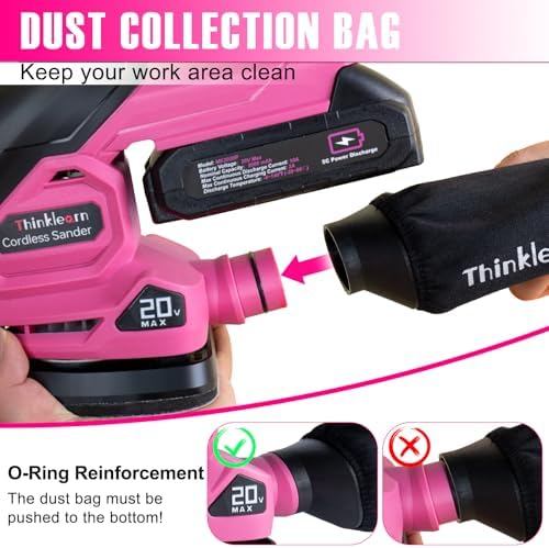Cordless Detail Sander for Woodworking, 20V Electric Hand Sander for Wood Furniture, Compact Mouse Sander Tool with 2Pcs Batteries, Charger, Sandpapers, and Bag