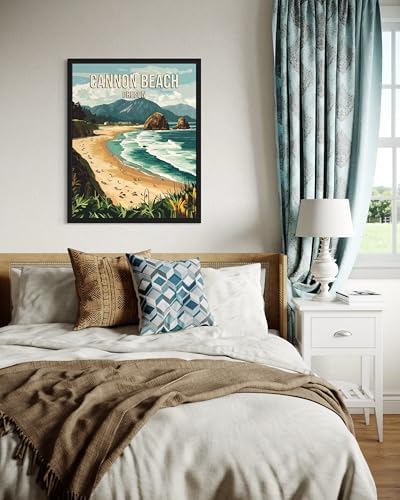 Cannon Beach Oregon Unframed Wall Art Print Poster, US Vintage Retro Beach Scenery Posters Prints for Restroom Home Picture Painting Artwork Gallery 219 (Cannon Beach Oregon, 24" L x 18" W, Unframed)