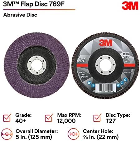 3M Flap Disc, 769F, 40+, T27, 5 in x 7/8 in