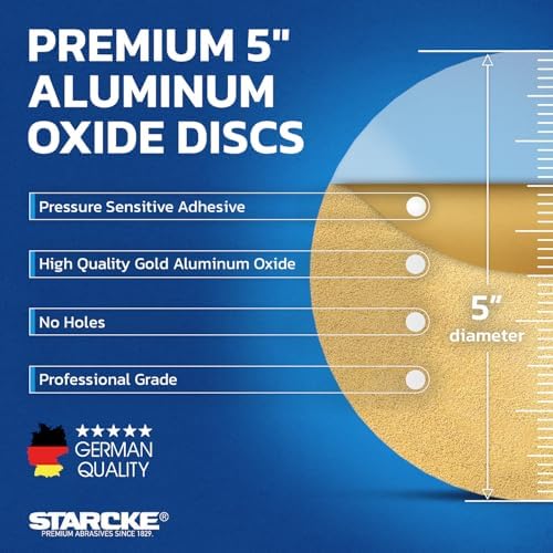 5 Inch Sanding Discs 150 Grit, 100 Pack Sandpaper Discs PSA Adhesive Sandpaper Roll No Hole - Disc Gold Round Sanding Paper, Durable Sand Paper for Wood, Auto Body, Metal, Paint for Surfaces