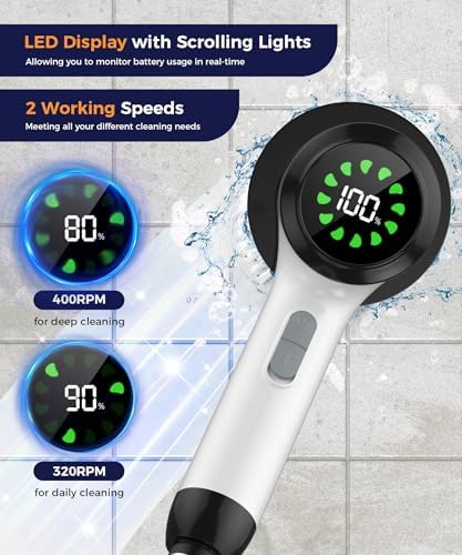 Cordless Electric Spin Scrubber with 5 Brush Heads, White-te1