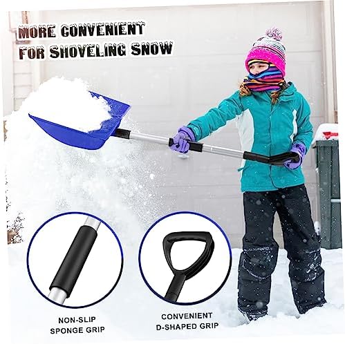 Yardwe Large Snow Shovel Adjustable Aluminum Handle Heavy-Duty Snow Remover Tool for Driveway and Outdoor Activities and Ice Scraping Blue
