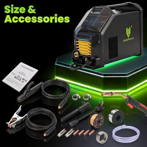 250A MIG Welder Gas, Mutil-process Aluminum MIG Welder with Clear LCD Display Gas MIG/Flux Core MIG/Lift TIG/ARC/Spot/Spool Gun 6 In 1 Wire Welder, 45° Beveled
