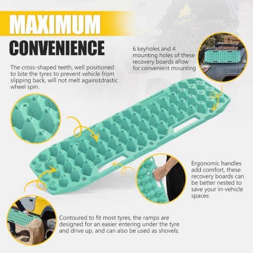 BUNKER INDUST Off-Road Traction Boards, Pair Recovery Tracks Traction Mat for Jeep Mud, Sand, Snow Traction Pads-Turquoise Emergency Tire Traction Device (Gen 10th)