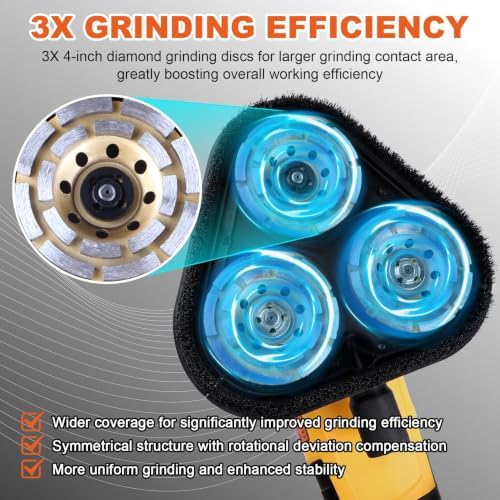 3 Head Concrete Grinder with Long Handle, Electric Diamond Polisher Machine