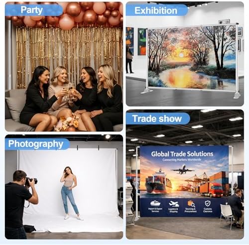 10x8FT Banner Stand, Heavy Duty Step and Repeat Stand, Silver