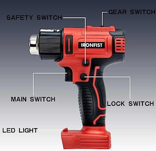 IRONFIST Heat Gun Cordless Compatible with MILWAUKEE M18 Battery Portable Hot Air Gun Two Temperature Setting 300°C 550°C for DIY PVC Shrink Tubing (BATTERY NOT INCLUDED)