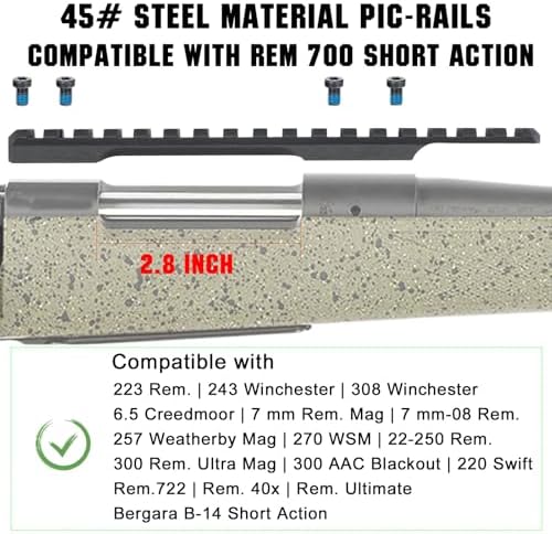 ohhunt Rail Mount 0 MOA Scope Mount Picatinny Steel with #6-48 #8-40 Screws Compatible with Remington 700 Short Action | Long Action (Short Action | 0 MOA)