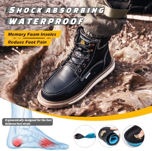 KELODON Waterproof Steel Toe Boots For Men 6" Moc Work Shoes