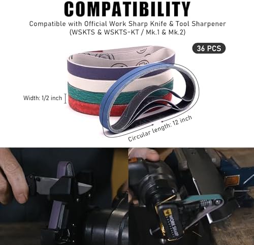 1/2" x 12" Replacement Knife Sharpener Sanding Belts, 36 Pack