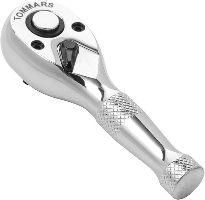 TOMMARS 3/8-Inch Drive Stubby Ratchet Mini Ratchet Quick-Release Head 72-Tooth Gift for Men Mechanic Hand Tools