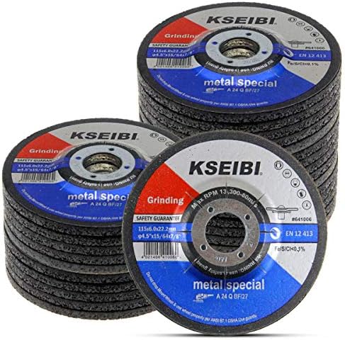 KSEIBI 651006 Grinding Wheels 25-Pack, Aluminum Oxide Discs for Metal & Stainless Steel, 4-1/2" x 1/4" x 7/8", Aggressive Grinding for Angle Grinders, Depressed Center Design
