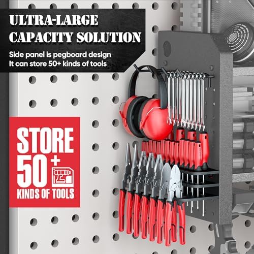 Nacial Power Tool Organizer Wall Mount, 8 Drill Holder Wall Mount with 3 Layer Cordless Drill Holder, Heavy Duty Tool Rack with 12 Hooks, Power Tool Storage for Garage Organization, Father's Day Gifts