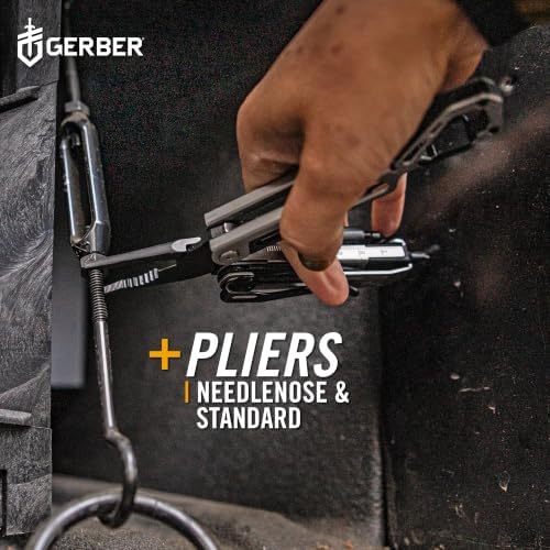 Gerber Gear Stakeout Drive - 10-in-1 Butterfly-Opening Multitool with Needlenose Pliers, Oversized Flip Bit Driver, Plain Edge Blade, Chisel, Bottle Opener, Pocket Clip & Carabiner Carry - Silver