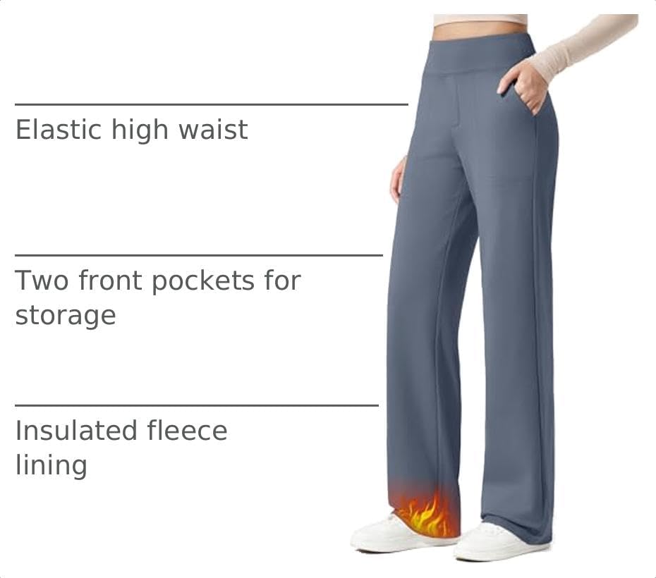G4Free EverGoing Fleece Lined Wide Leg Pants for Women Dressy Work Casual