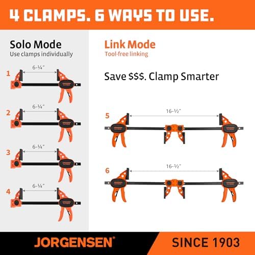Jorgensen 6" Bar clamps for woodworking - 4-Pack