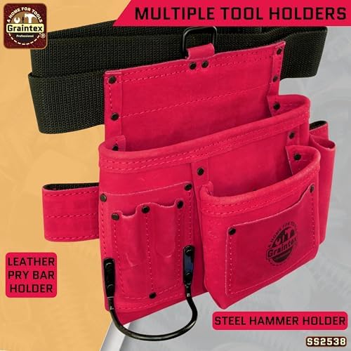 Graintex 5 Pocket Suede Leather Tool Belt/Bag, Multipurpose Leather Tool Belt for Women and Men, Ideal for Construction, Electrician, Handymen, Carpenter, Gardening Pouch & DIY Projects