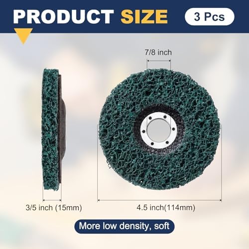 3Pcs 4.5"x7/8"(Arbor) Paint Stripper Discs for Angle Grinder Green