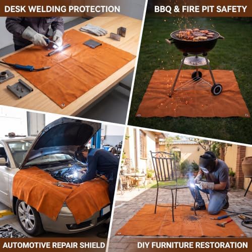 Leather Welding Blanket 3.3x3.3 ft Heat Resistant Spark Shield Brown