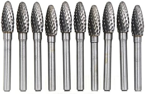 10Pcs/set 3/8 Dia. Solid Carbide Convex Concave Burrs Heavy DutyTungsten Grinding Cutting Heads Chamfering Abrasion Industrial Deburring Rotary Tools for Oblong Slots Holes