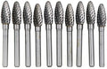 10Pcs/set 3/8 Dia. Solid Carbide Convex Concave Burrs Heavy DutyTungsten Grinding Cutting Heads Chamfering Abrasion Industrial Deburring Rotary Tools for Oblong Slots Holes