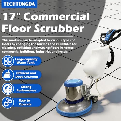 TECHTONGDA Floor Polisher Commercial Floor Buffer Scrubber Buffer Polisher Machine 17" Carpet Cleaning Machine Industrial Orbiter Floor Cleaning 175RPM with 3gal Tank and 3 Brush heads