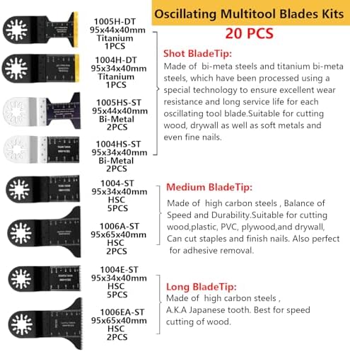 20 Pcs Titanium Oscillating Saw Blades Compatible with Star-Lock Tools