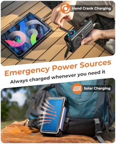 BLAVOR Solar Power Bank with Hand Crank and Built-in 4 Cables 20000mAh