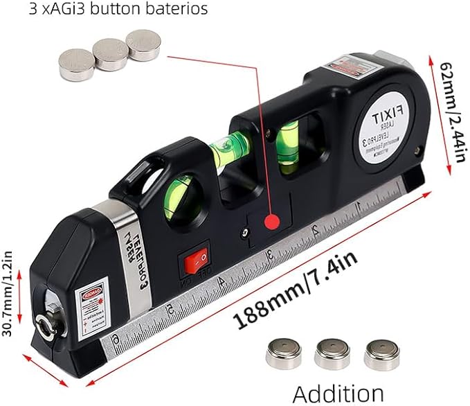 Laser Level Line Tool, Standard Cross Line Laser Leveler Beam Tool with Metric Rulers 8ft/2.5M, Multipurpose Laser Level Kit for Flooring & Tile Installation