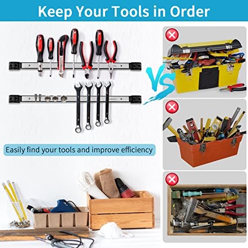 4 Pieces 18" Magnetic Tool Holder Strip, Stainless Steel Surface Tool Magnet Bar, Metal Tool Organizer Rack for Garage Organization, Easy To Install in Workshop, Mounting Screws Included