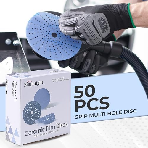 Sunmight Gold 5 Inch 500G Multi-Hole Sanding Discs Hook and Loop – Premium Sandpaper Pads for Orbital Sander, Wood, Metal, Auto Body, Paint, Plastic, Dry or Wet Use, Woodworking & Polishing – 50 Discs