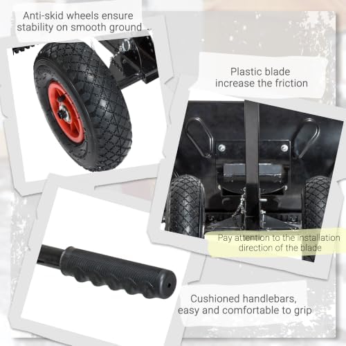 Outsunny Snow Shovel with Wheels Snow Pusher 29" Blade 10" Wheels Black