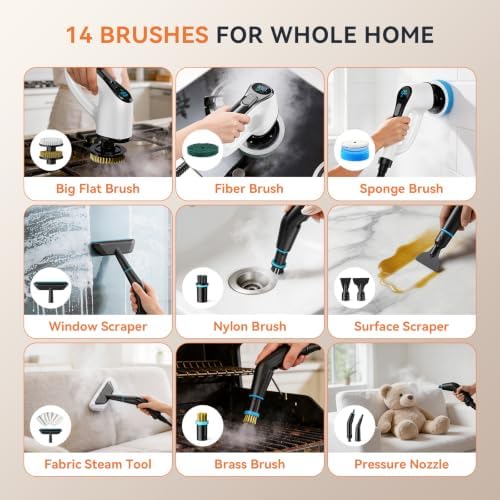 Steam Cleaner, Electric Spin Scrubber Portable Steamer for Cleaning
