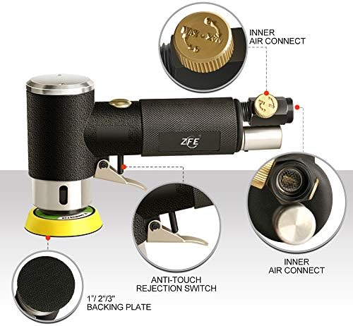 1/2/3 Inch Random Orbital Air Sander, Mini Pneumatic Sander for Auto Body Work, High Speed Air Powered Polisher with 15 Polishing Buffing Pads,18 Sandpapers