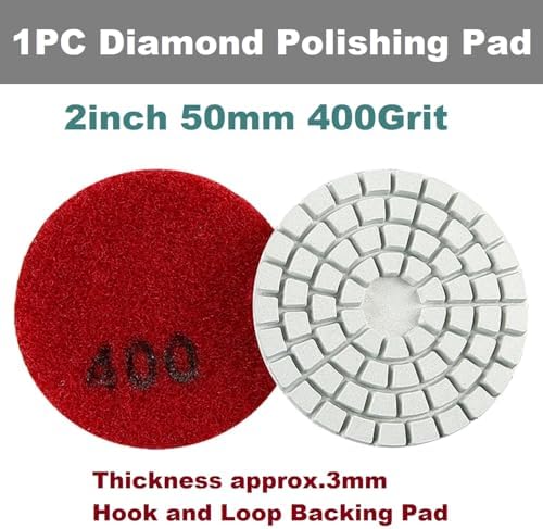 Diamond Polishing Pad, 2 inch 50 mm 400 Grit Sanding Discs for Grinder & Polisher, Hook and Loop Backing Pad for Grinding Buffing Granite Marble Concrete Stone (1 Piece)