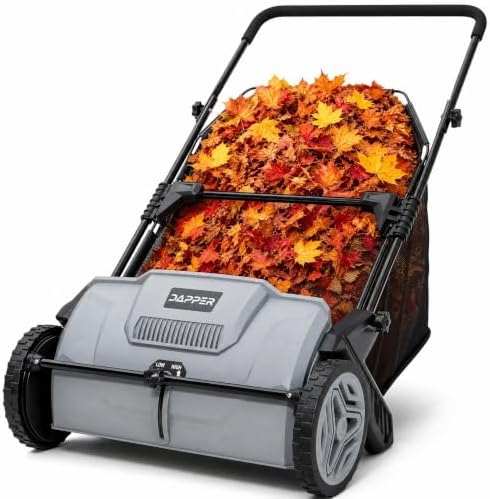 Dapper Supply 21" Push Lawn Sweeper (Also 22" & 26"), Leaf & Grass Collector, 3.5 Cu Ft Non-Woven Bag, Tool-Free Height Adjust, Folds for Wall Storage