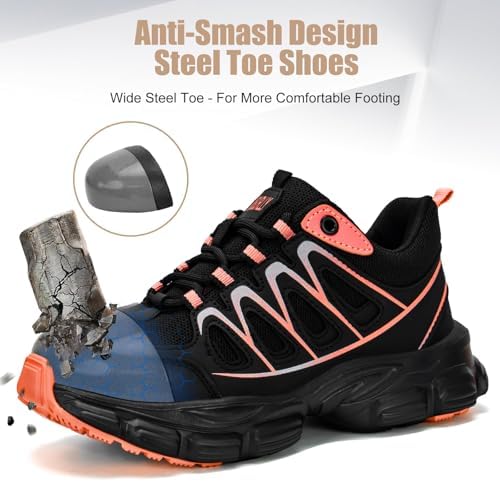 Hogent Steel Toe Shoes for Men Women - Non Slip & Lightweight Work Shoes