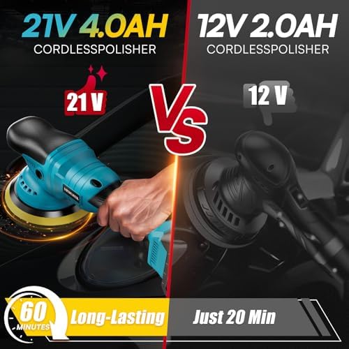 Upgrade Cordless Car Buffer Polisher with 21V 2×4000mAh Battery,6 In Brushless Buffer Polisher Kit, 600W Orbital Polisher with 6 Variable Speed for Car Detailing Waxing Scratch Removing