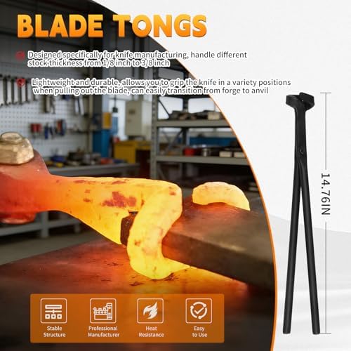 Blacksmith Tongs Set 4PC: Wolf Jaw Tongs, V-Bit Bolt, Flat, Blade; Blacksmith Tools Set for Knife Making Forge Tongs, High-Strength Forged Steel for Blacksmith & Bladesmiths