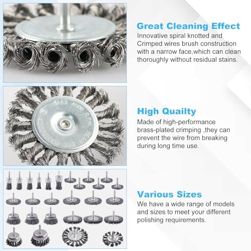 Rocaris 28 Pack Wire Wheel Brush, Carbon Steel & Twist Knot Cup Brush