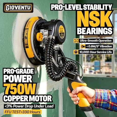 Electric Drywall Sander with Vacuum, 750W 7A, 26' Cord for Ceiling & Wall