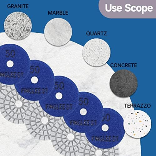 2 Inch Diamond Polishing Pads with 7Pcs Dry Wet Granite Stone Polish Pad Kit for Drill，50-3000 Grit Polishing Pad (5Pcs 50#（Dry/Wet）)